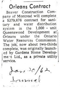 1962 Jan 20, Orleans Contract Water System Courtesy Ottawa Journal